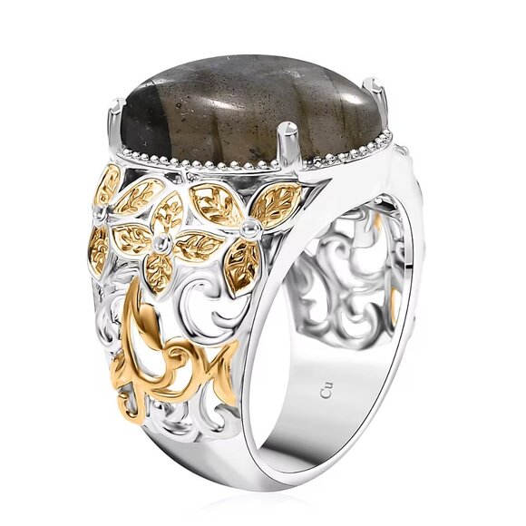 NEW Malagasy Labradorite Solitaire Ring - 14K YG Over Platinum Over Copper - Picture 2 of 3
